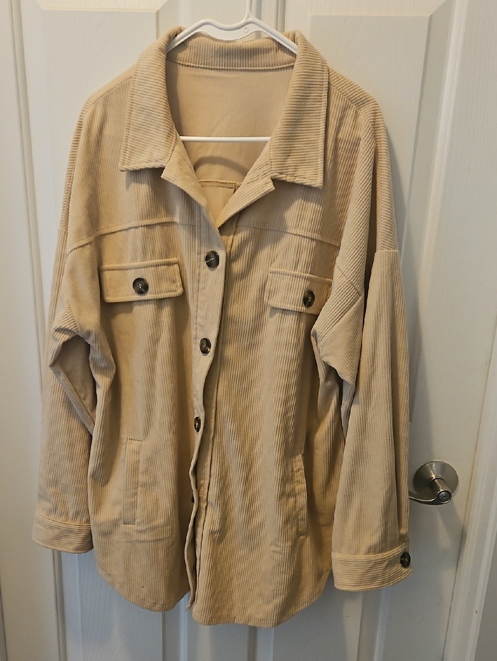 Amazon Beige Corduroy Button-Front Overshirt Jacket